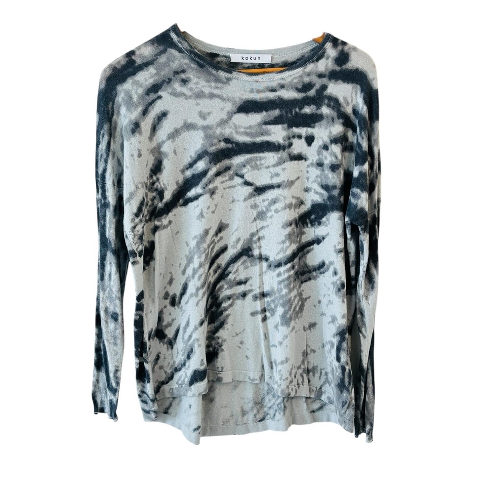 Kokun Bamboo Cashmere Sweater Womens M/L Gray Tie Dye Quiet Luxury